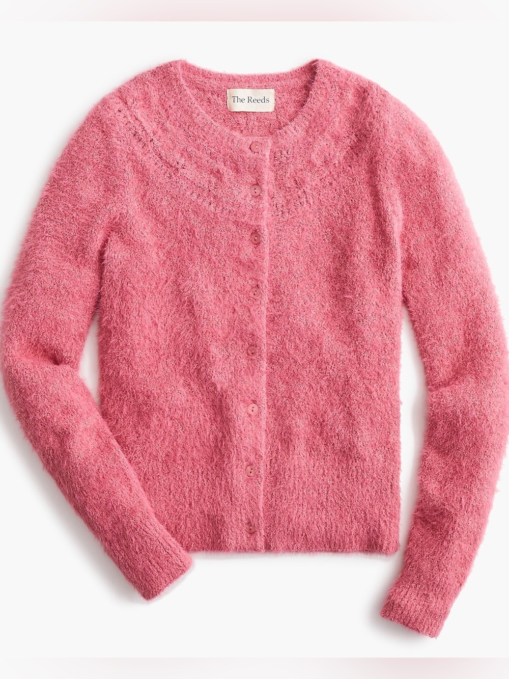 The Reeds X J.Crew fuzzy cardigan sweater flamingo pink